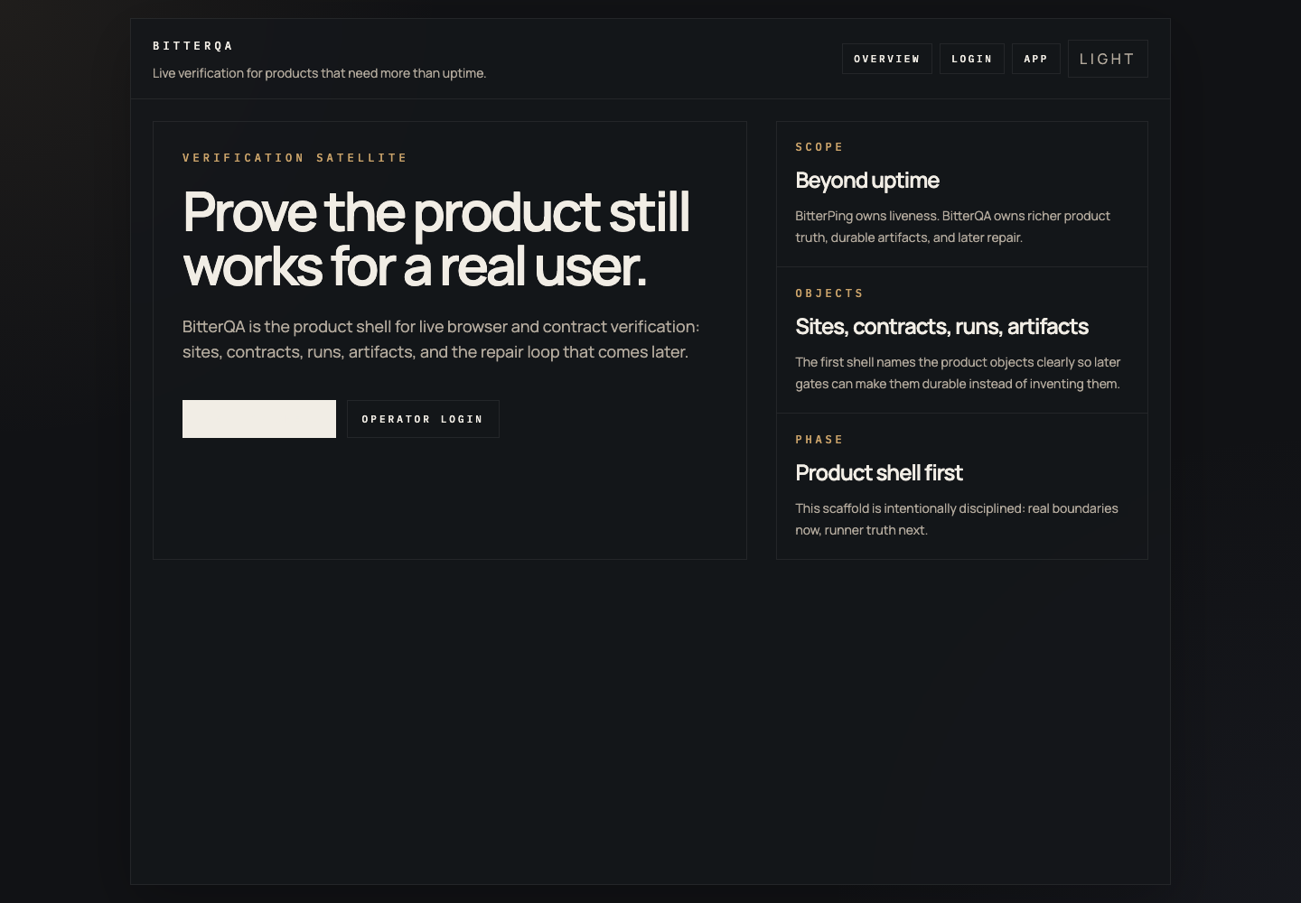 BitterQA app screen for product monitoring